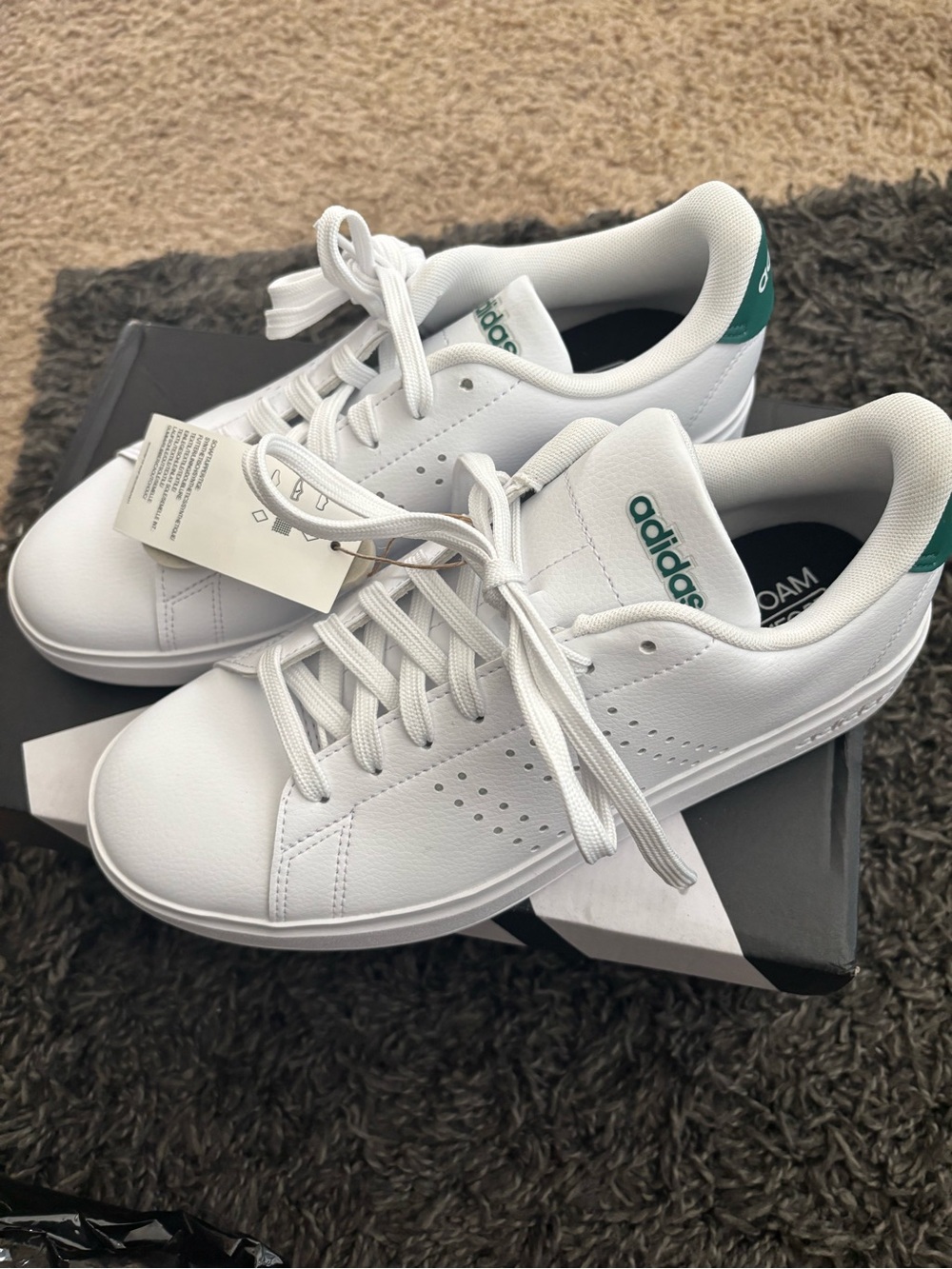 Mens Adidas White & Green Court-Style Sneakers